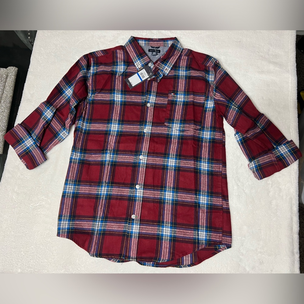 TOMMY HILFIGER Men's Long Sleeve Plaid Shirt for Big Men Size XL